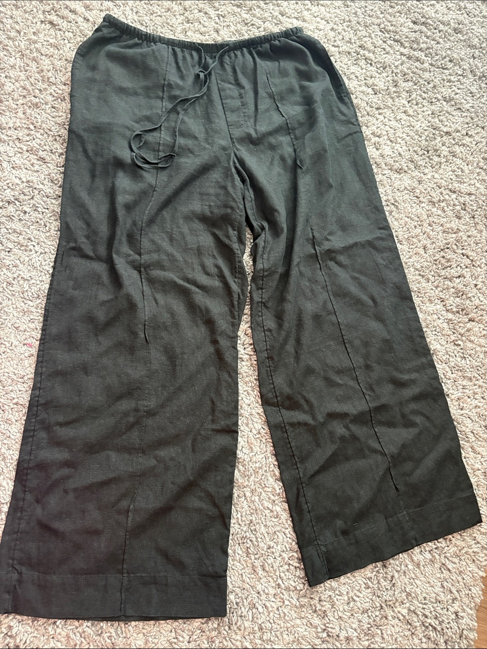 a new day Black Wide-Leg Linen-Blend Drawstring Pants
